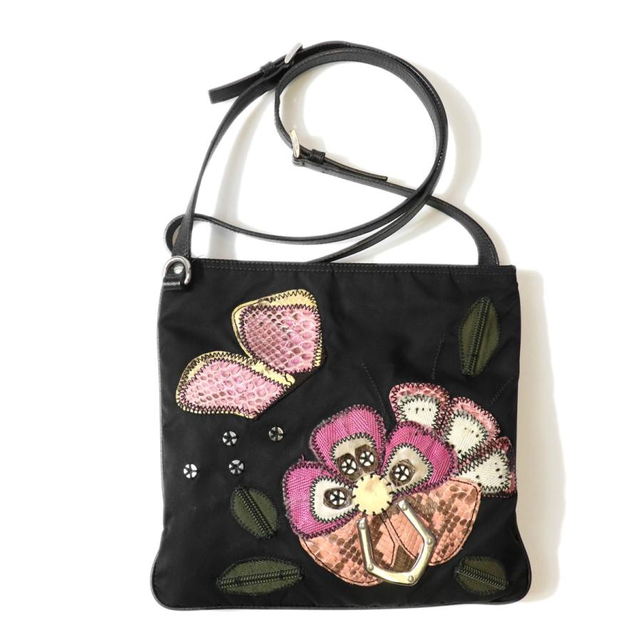 PRADA（プラダ） フラワー刺繍 ショルダーバッグ 薄型 サコッシュ