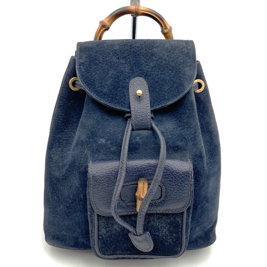 グッチ バンブー ミニリュック スエード レザー ネイビー ヴィンテージ GUCCI（グッチ） オールドグッチ バンブー リュックサック スエード