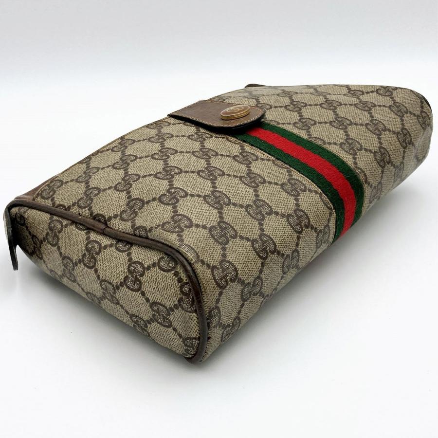 【美品】グッチ　ポーチ　セカンドバッグ　GGスプリーム　PVC レザー　ブラウン GUCCI グッチ セカンドバッグ GGスプリーム レザー PVC