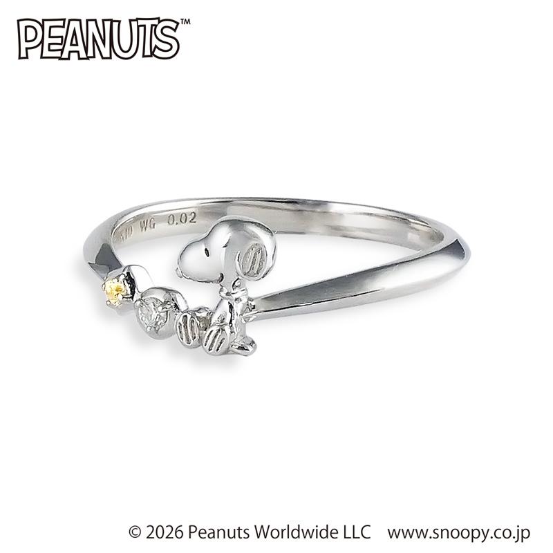 PEANUTS K10 スヌーピーリング イエローサファイア ホワイトゴールド 大人かわいい指輪の画像