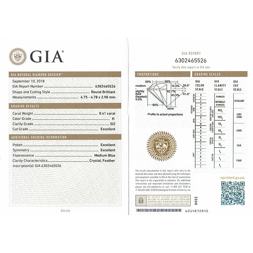 0.4ct ダイヤモンド ルース　0.41ct　H　SI2　3EX　GIAの画像