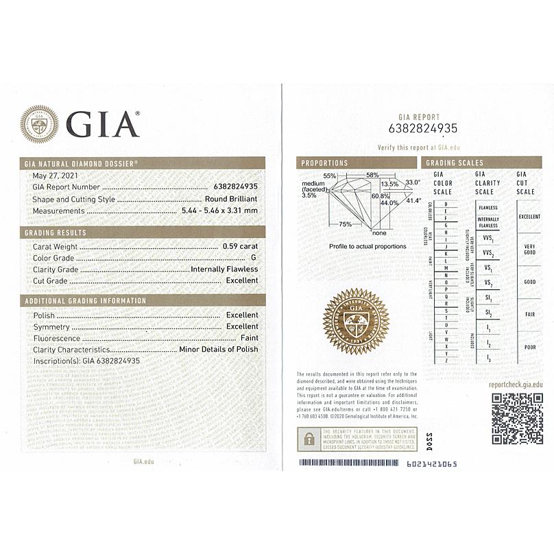 ほぼ 0.6ct IF品質 ダイヤモンド ルース 0.59ct G IF 3EX GIA 