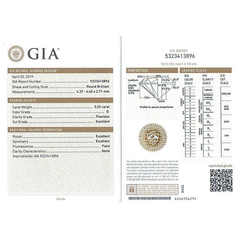 0.3ct FL品質 ダイヤモンド ルース 0.32ct D FLAWLESS 3EX GIA 