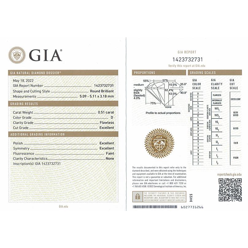 0.5ct FL品質 ダイヤモンド ルース 0.513ct D FLAWLESS 3EX H&C GIA付 