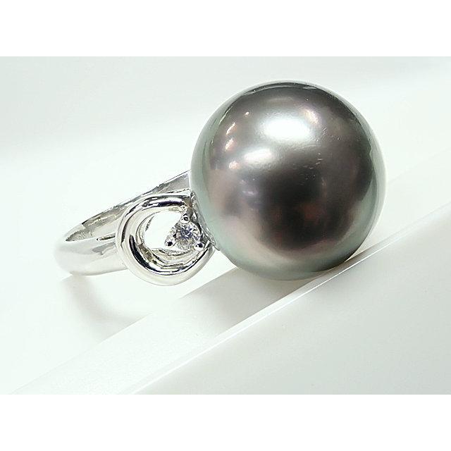 黒蝶真珠 13mm珠 ＆ ダイヤ 0.07ct K18WG製 リング : ジュエリー 