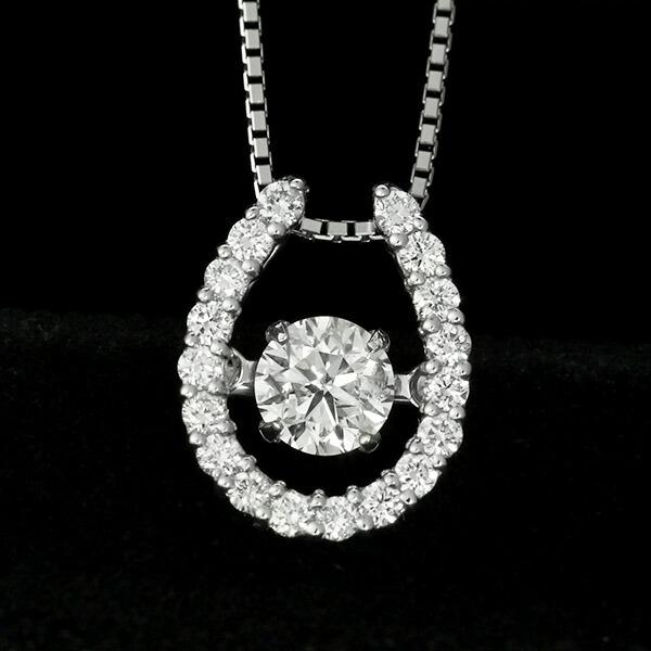 ダンシングストーン ダイヤモンド ネックレス 0.4ct プラチナ Pt900 揺れる ネックレス ダンシングダイヤ 馬蹄 ホースシュー クロスフォー 正規品 鑑別書付の画像