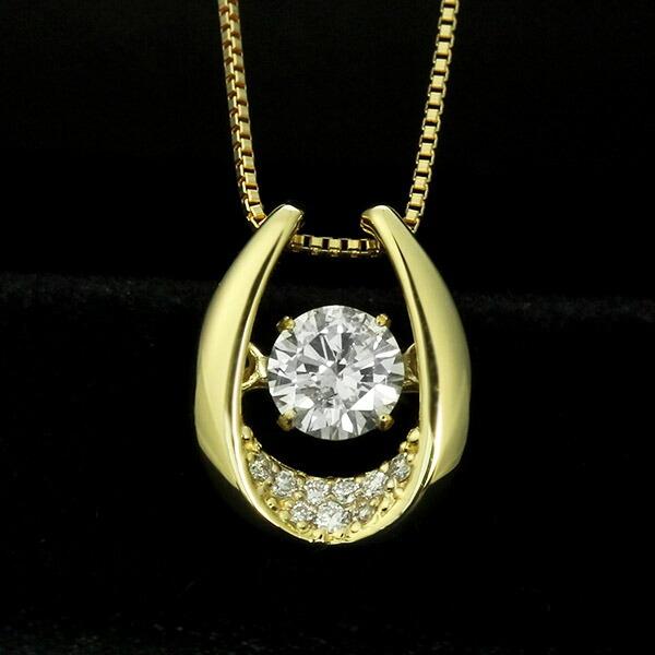 ダンシングストーン ダイヤモンド ネックレス 0.28ct K18 イエローゴールド 揺れる ネックレス ダンシングダイヤ 馬蹄 ホースシュー クロスフォー 正規品の画像