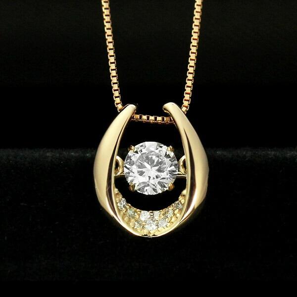 ダンシングストーン ダイヤモンド ネックレス 0.28ct K18 ピンクゴールド 揺れる ネックレス ダンシングダイヤ 馬蹄 ホースシュー クロスフォー 正規品の画像
