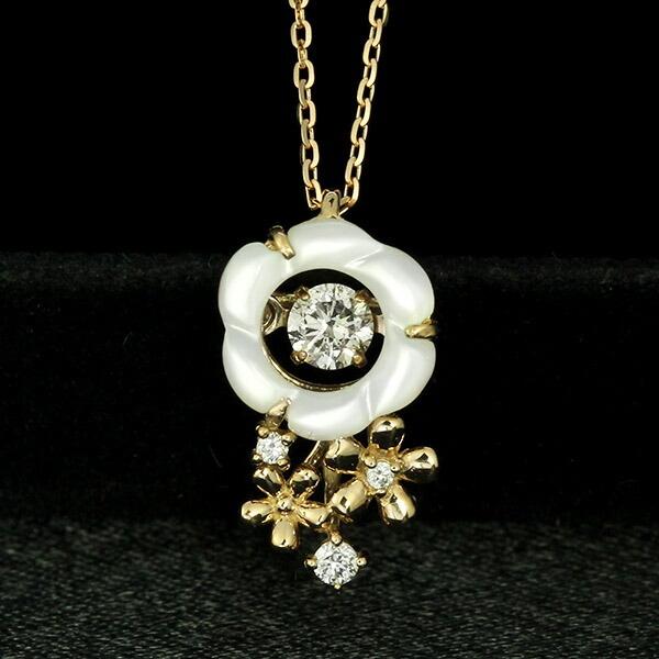 ダンシングストーン ダイヤモンド ネックレス 0.1ct K18 ピンクゴールド 揺れる ネックレス ダンシングダイヤ 白蝶 クロスフォー 正規品 鑑別書付 保証書付の画像