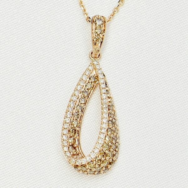 ダイヤモンド ネックレス パヴェ 0.6ct K18 ピンクゴールド しずく 涙