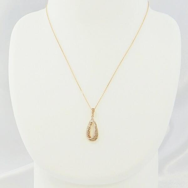 ダイヤモンド ネックレス パヴェ 0.6ct K18 ピンクゴールド しずく 涙