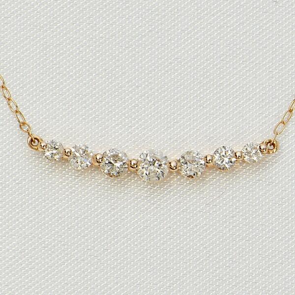 ダイヤモンド ライン ネックレス K18 ピンクゴールド 0.3ct ラインペンダント グラデーション 鑑別書付 保証書付 普段使い ギフト プレゼント インポートの画像