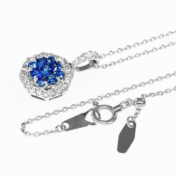 サファイア ダイヤモンド ネックレス K18 ホワイトゴールド 取り巻き  