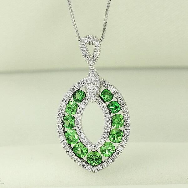 グリーンガーネット ツァボライト ダイヤモンド ネックレス 0.8ct K18 ホワイトゴールド 鑑別書付 保証書付 インポート 希少石 ネオン グリーン