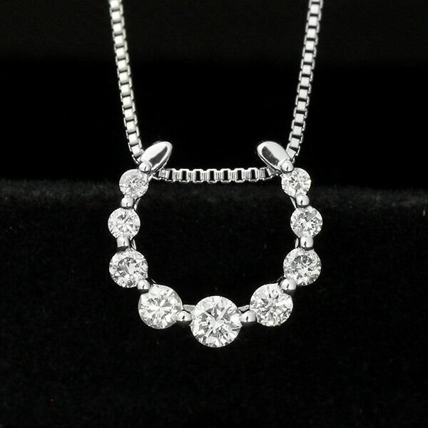 ダイヤモンド ネックレス 0.1ct K18 ホワイトゴールド 馬蹄 ホースシュー グラデーション 鑑別書付 保証書付 インポート ラッキー アイテムの画像