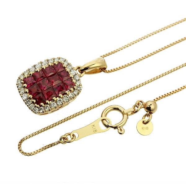 ルビー ダイヤモンド ネックレス K18 ピンクゴールド ルビー0.6ct 