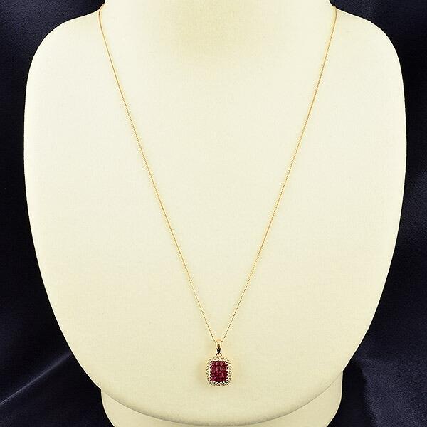 ルビー ダイヤモンド ネックレス K18 ピンクゴールド ルビー0.6ct 