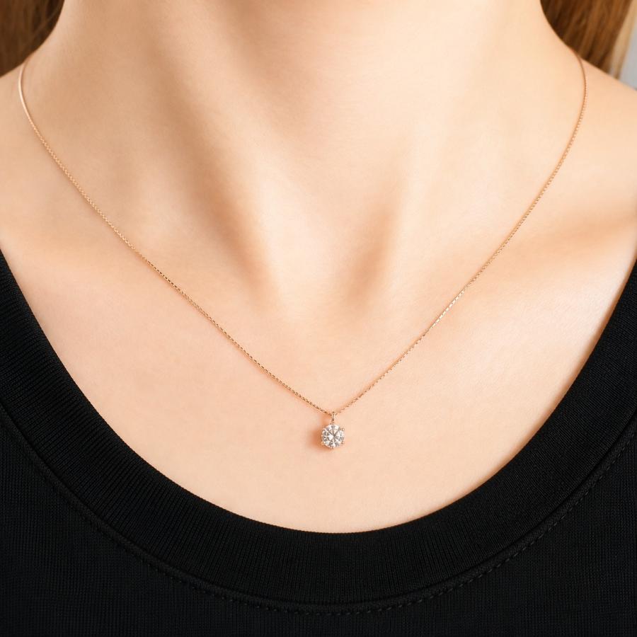 ダイヤモンド ネックレス 一粒 0.5ct 6本爪 K18 ピンクゴールド