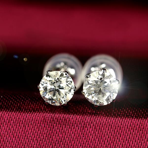 ダイヤモンド ピアス 1カラット 一粒 1.0ct プラチナ Pt900 6本爪 0.5