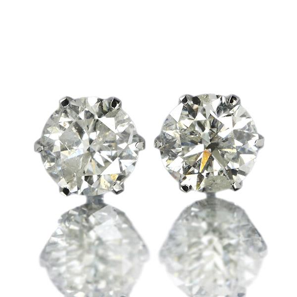 ダイヤモンド ピアス 1カラット 一粒 1.0ct プラチナ Pt900 6本爪 0.5