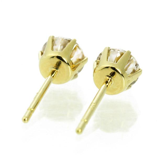 1カラット ダイヤモンド ピアス 一粒 1.0ct K18 イエローゴールド 6本爪 0.5×0.5ct スタッド 鑑別書付 保証書付 ギフト プレゼント クリスマス 記念日 誕生石の画像