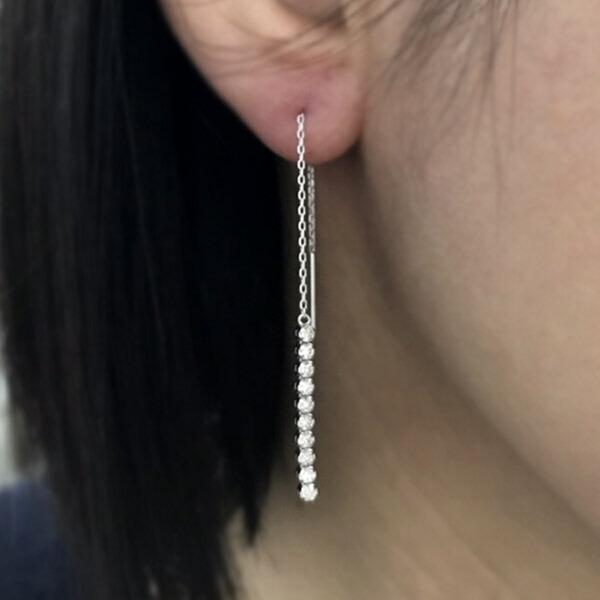 ダイヤモンド ピアス ラインピアス ロングピアス アメリカンピアス K18