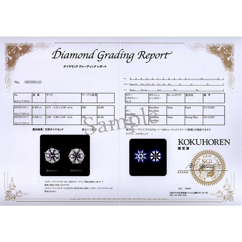 0.8ct ダイヤモンド ピアス 0.4×0.4ct K18 ピンクゴールド Iカラー SI1 トリプルエクセレント ハートアンドキューピッド 3EX H&C 鑑定書付 保証書付の画像
