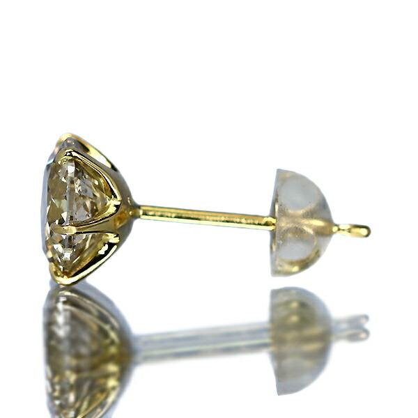 2カラット ダイヤモンド ピアス 1.0×1.0ct K18 イエローゴールド J