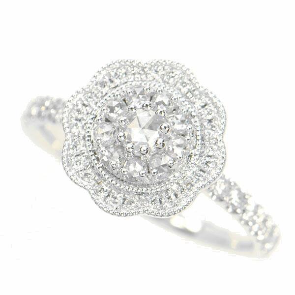 ダイヤモンド リング Pt900 プラチナ 0.5ct アンティーク調 ローズ  