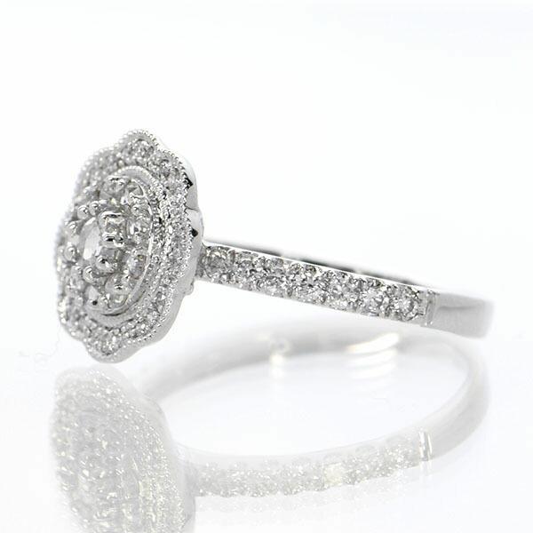 ダイヤモンド リング Pt900 プラチナ 0.5ct アンティーク調 ローズ  