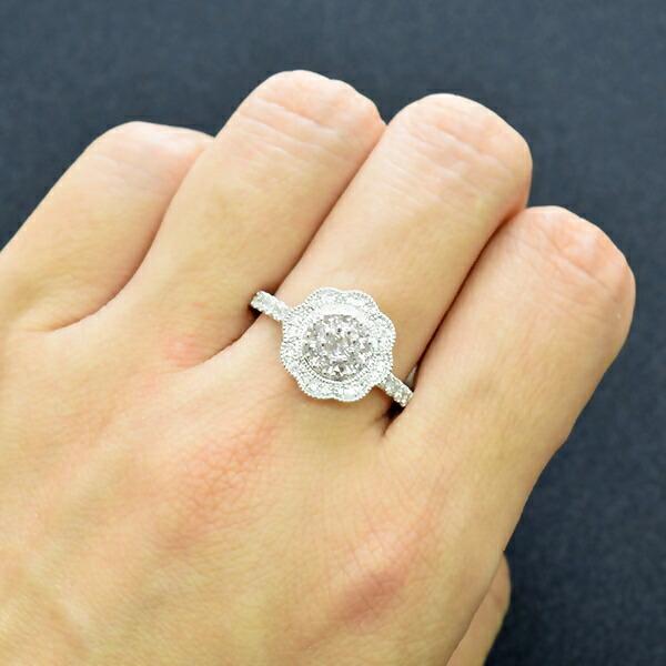 ダイヤモンド リング Pt900 プラチナ 0.5ct アンティーク調 ローズ  