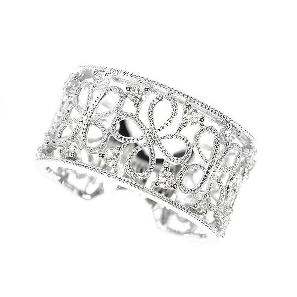ダイヤモンド リング K18 ホワイトゴールド 0.2ct アンティーク調 レース 幅広 透かし 鑑別書付 保証書付 インポート 普段使い デイリー ギフト プレゼントの画像