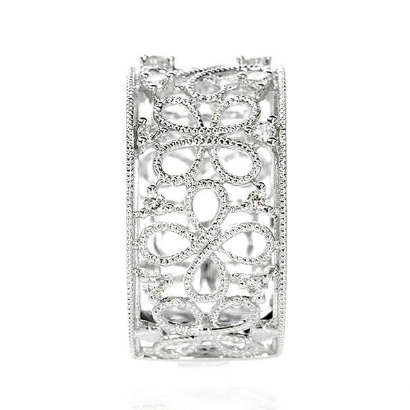 ダイヤモンド リング K18 ホワイトゴールド 0.2ct アンティーク調 レース 幅広 透かし 鑑別書付 保証書付 インポート 普段使い デイリー ギフト プレゼントの画像
