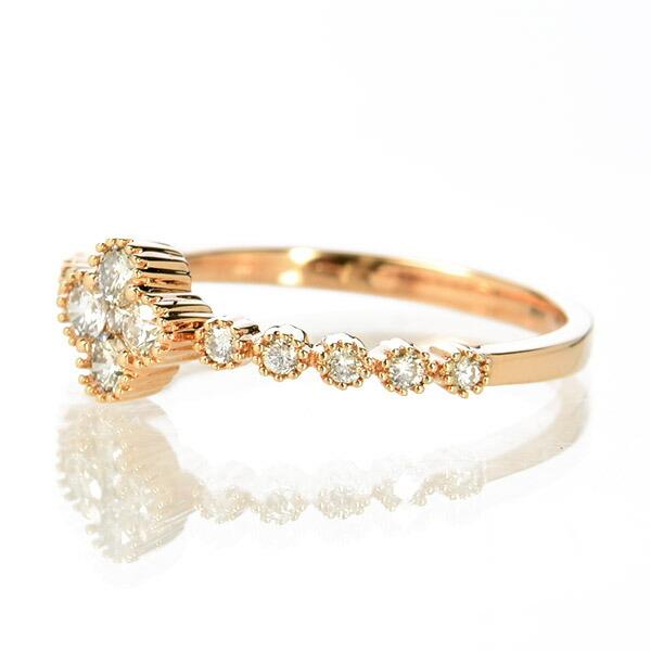 ダイヤモンド リング K18 ピンクゴールド 0.3ct フラワー 花 鑑別書付
