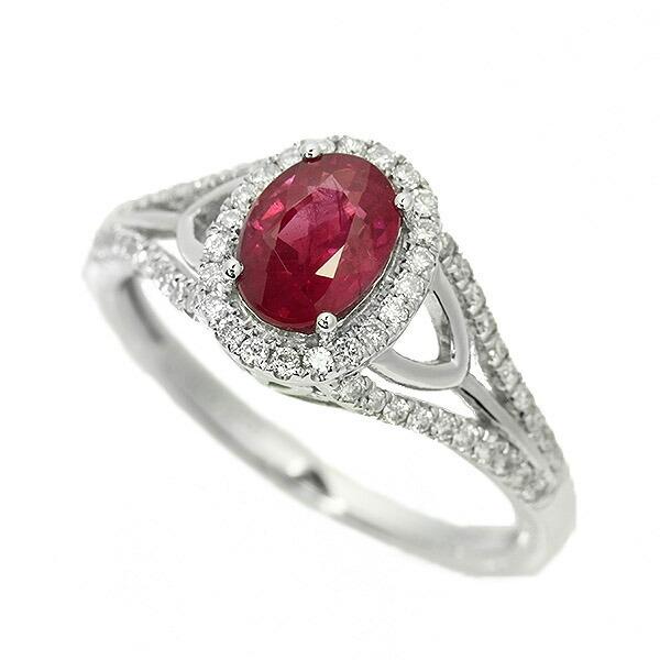 ルビー ダイヤモンド リング K18 ホワイトゴールド 1.0ct 取り巻き