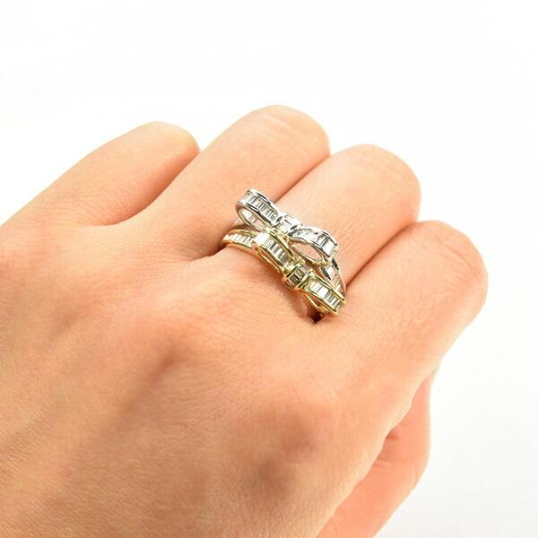 ダイヤモンド リング りぼん K18 イエローゴールド ホワイトゴールド  