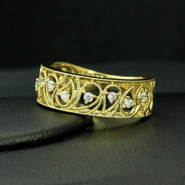 k18 イエローダイヤモンドリングヴィンテージ風