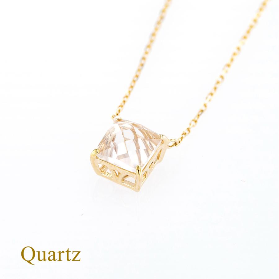 K10 YGネックレス 美品✨ 華奢 ジュエリーフィガロ K10 YG クォーツ ダイヤモンド スクエア