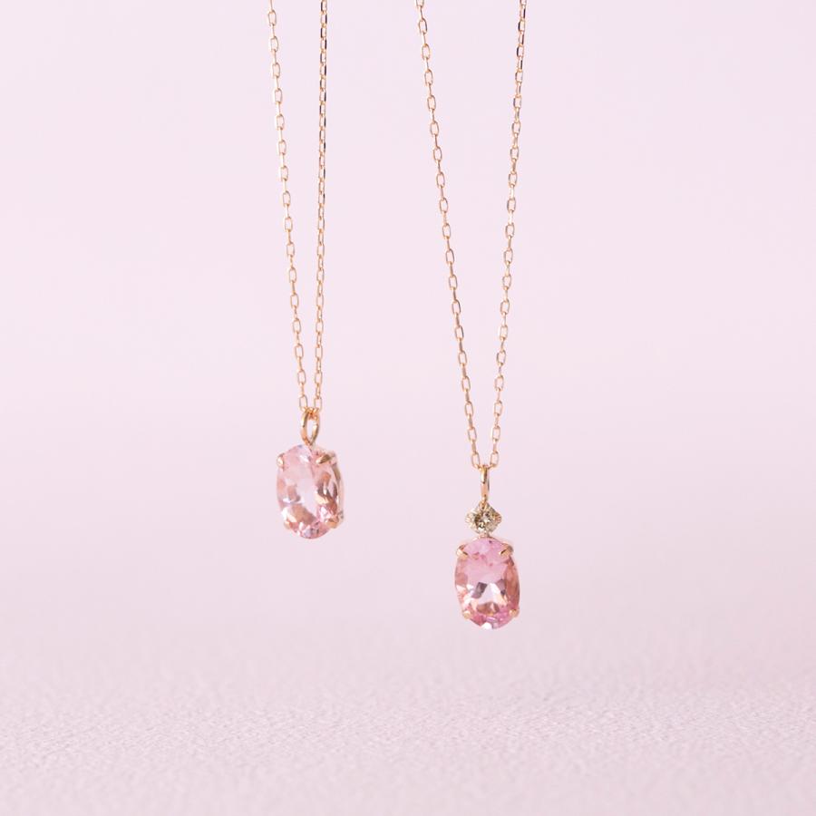モルガナイト ネックレス レディース シンプル 一粒 18金 ピンクゴールド 4月 誕生石 プレゼントの画像