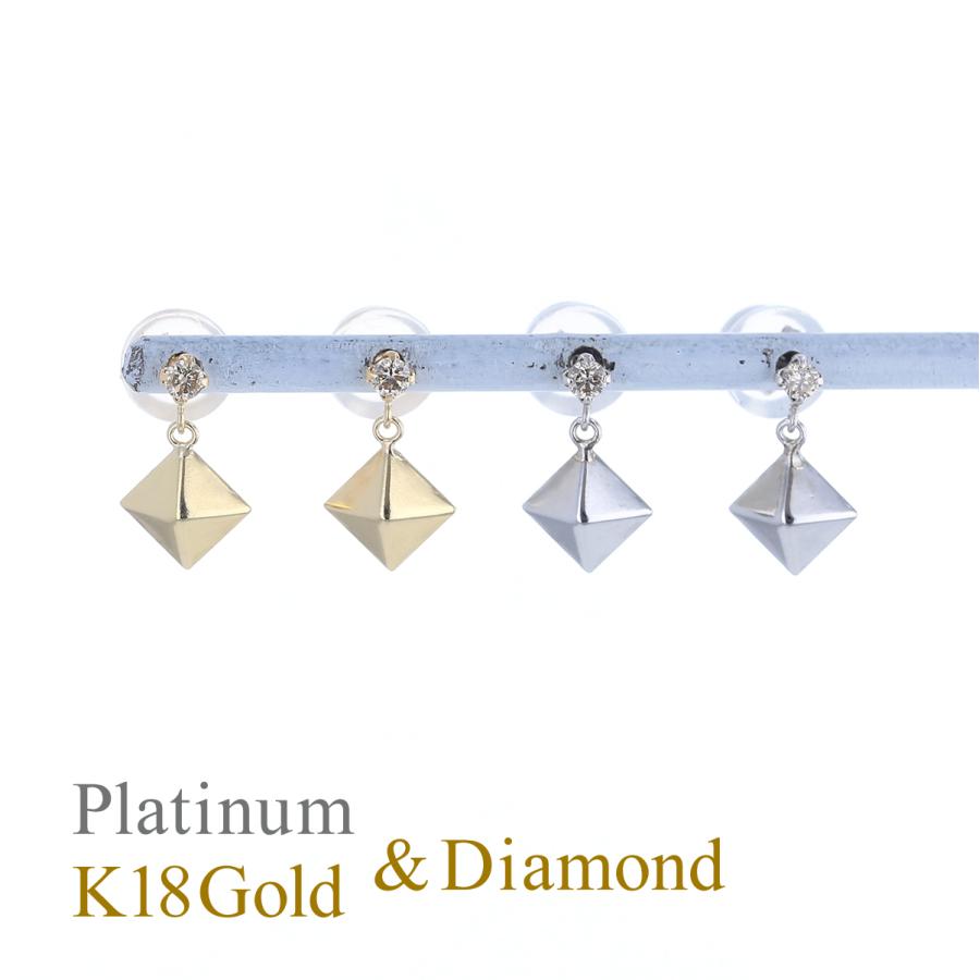 【新品未使用】K18 天然ダイヤモンド　ぶら下がりピアス ジュエリーフィガロ ピアス ダイヤモンド PT/K18 YG スクエア ダイヤ