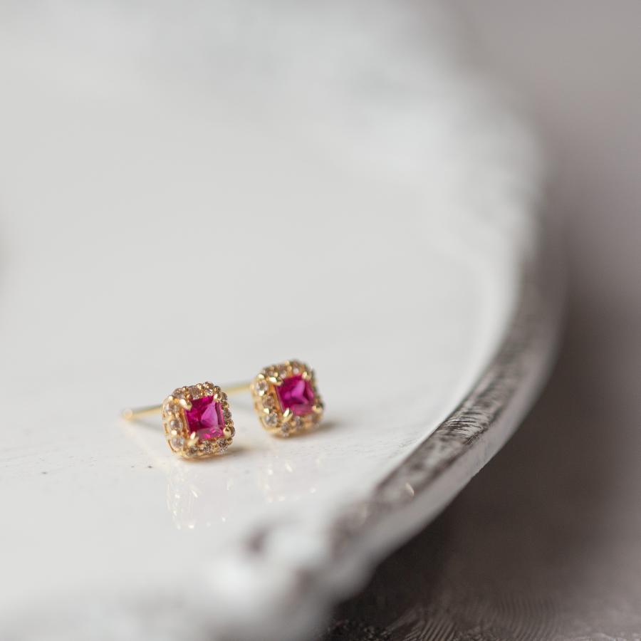 ジュエリーフィガロ ピアス ルビー ダイヤモンド YG K18 レディース 