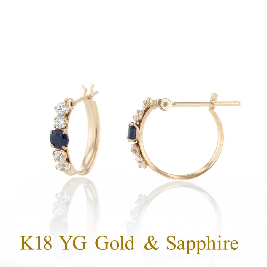ジュエリーフィガロ フープピアス サファイア レディース K18 YG 18金