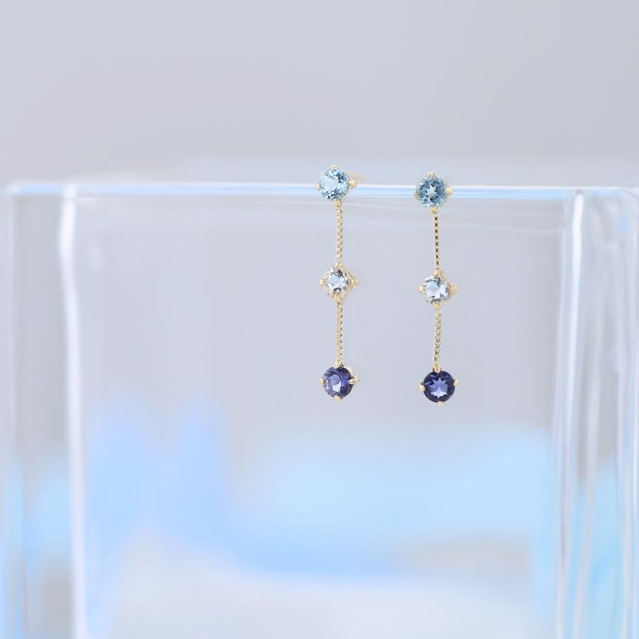 ピアス アクアマリン アイオライト ブルートパーズ K10 YG レディース 3月 3月誕生石 ギフト 誕生日プレゼント 20代 30代 40代 イエローゴールド 妻 彼女 可愛いの画像