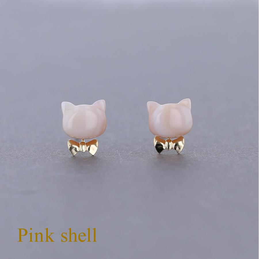 ジュエリーフィガロ ピアス ピンクシェル K10 YG 猫 ねこ ネコ リボン 