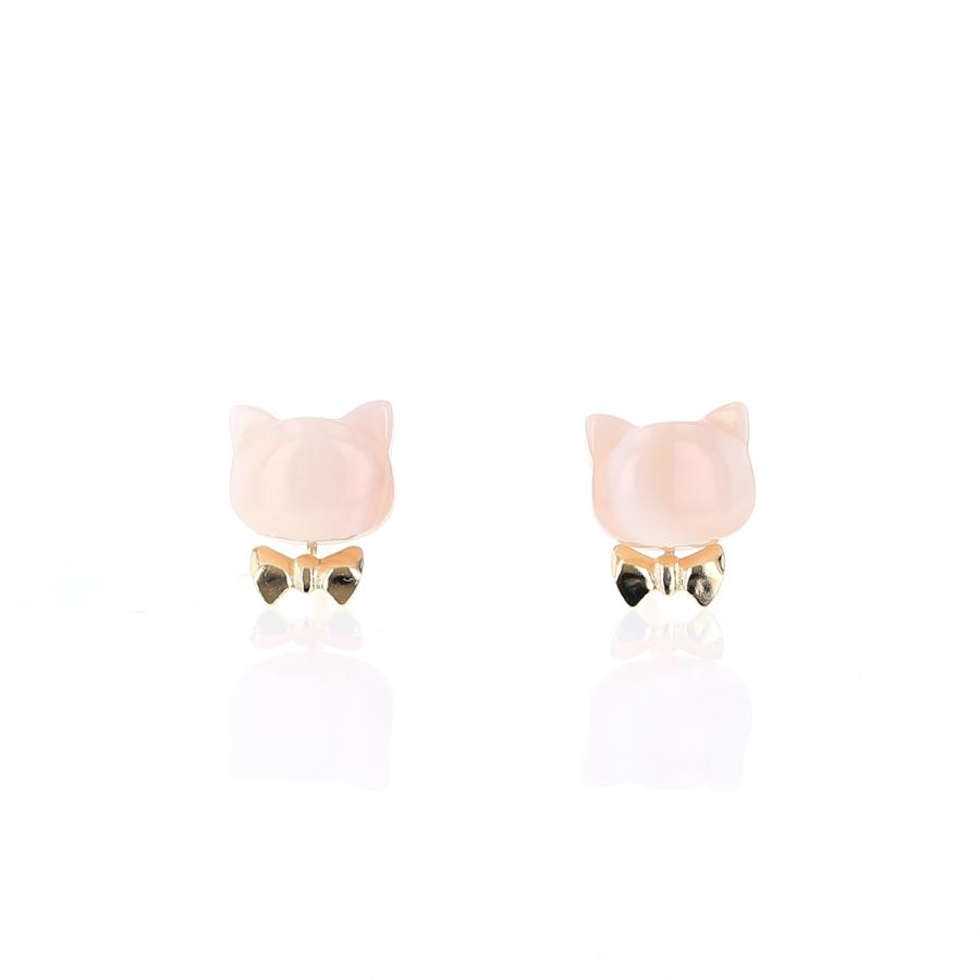 ジュエリーフィガロ ピアス ピンクシェル K10 YG 猫 ねこ ネコ リボン 