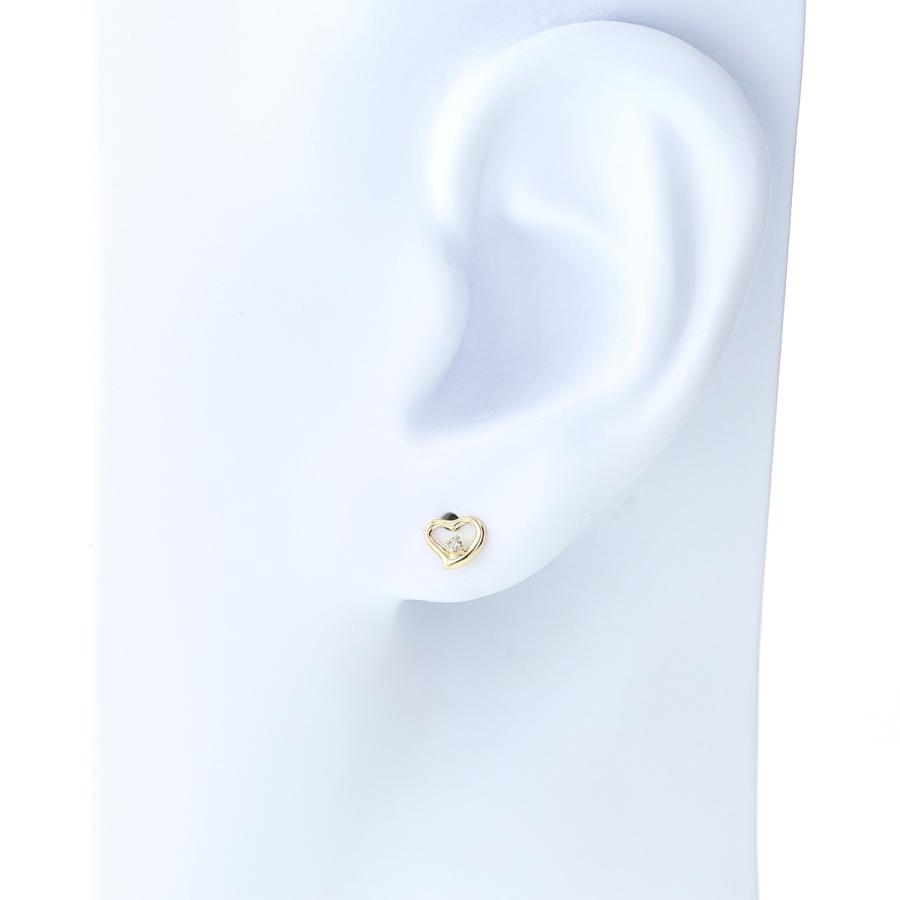 ピアス K10 YG ダイヤモンド ハート イエローゴールド スタッドピアス ラッキーモチーフ かわいい ギフト 誕生日 4月誕生石 20代 30代 40代 妻 彼女 レディースの画像