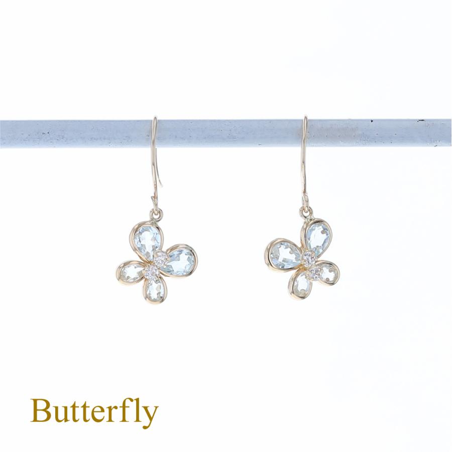 ジュエリーフィガロ ピアス K10 YG ブルートパーズ アクアマリン 蝶々