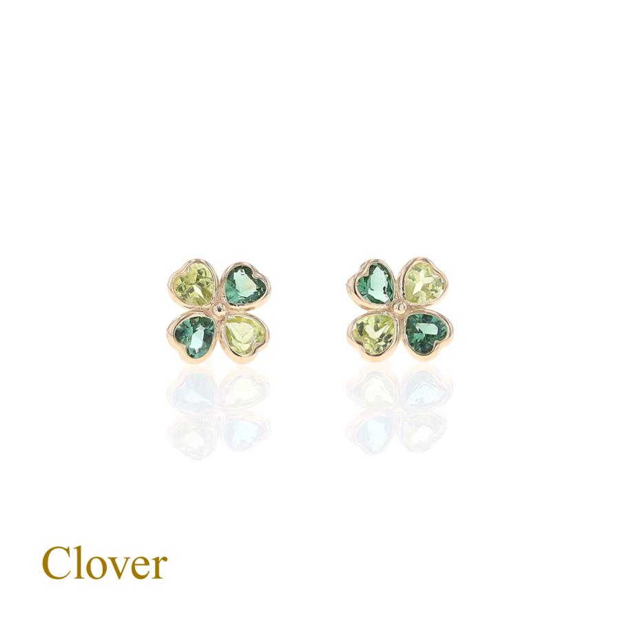ジュエリーフィガロ ピアス K10 YG クローバー ペリドット グリーン