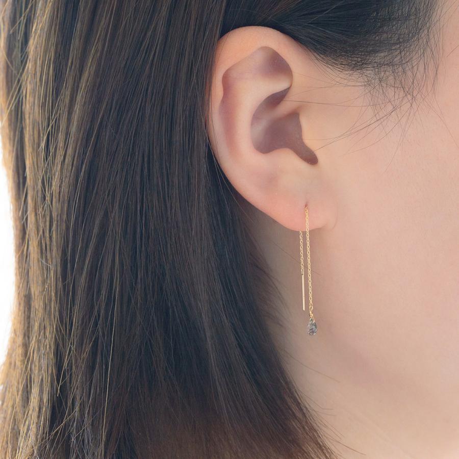 ピアス K10 YG ブラックルチルクォーツ クオーツ アメリカンピアス チェーンピアス ロングピアス 10K 10金 妻 彼女 レディース ギフト 誕生日プレゼントの画像