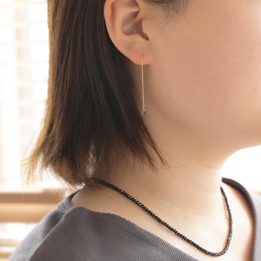 ピアス K10 YG ブラックルチルクォーツ クオーツ アメリカンピアス チェーンピアス ロングピアス 10K 10金 妻 彼女 レディース ギフト 誕生日プレゼントの画像